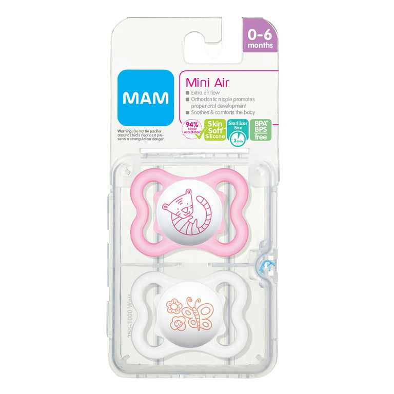 labyrint Hvad angår folk ondsindet MAM Mini Air Age 0-6 Months Pacifier in Pink 2 Pack - Walmart.com