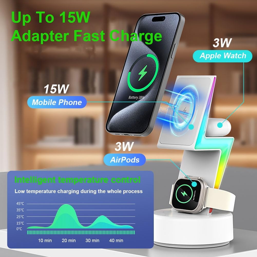 15W wireless magnetic fast charging dock for iPhone 15 14 13 12 11 X Pro Max Apple Watch Series 9 8 Ultra 7 6 SE 5 4 3 QI AirPods3/2/1/Pro