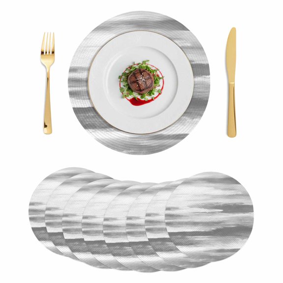 Gray White Round 13 Inch Placemats Set of 8, Vintage Country Abstract Gradient Mottled HeatResistant Non Slip Place Mats for Dining Table, Wipeable Braided Kitchen Table Mats for Housewarming