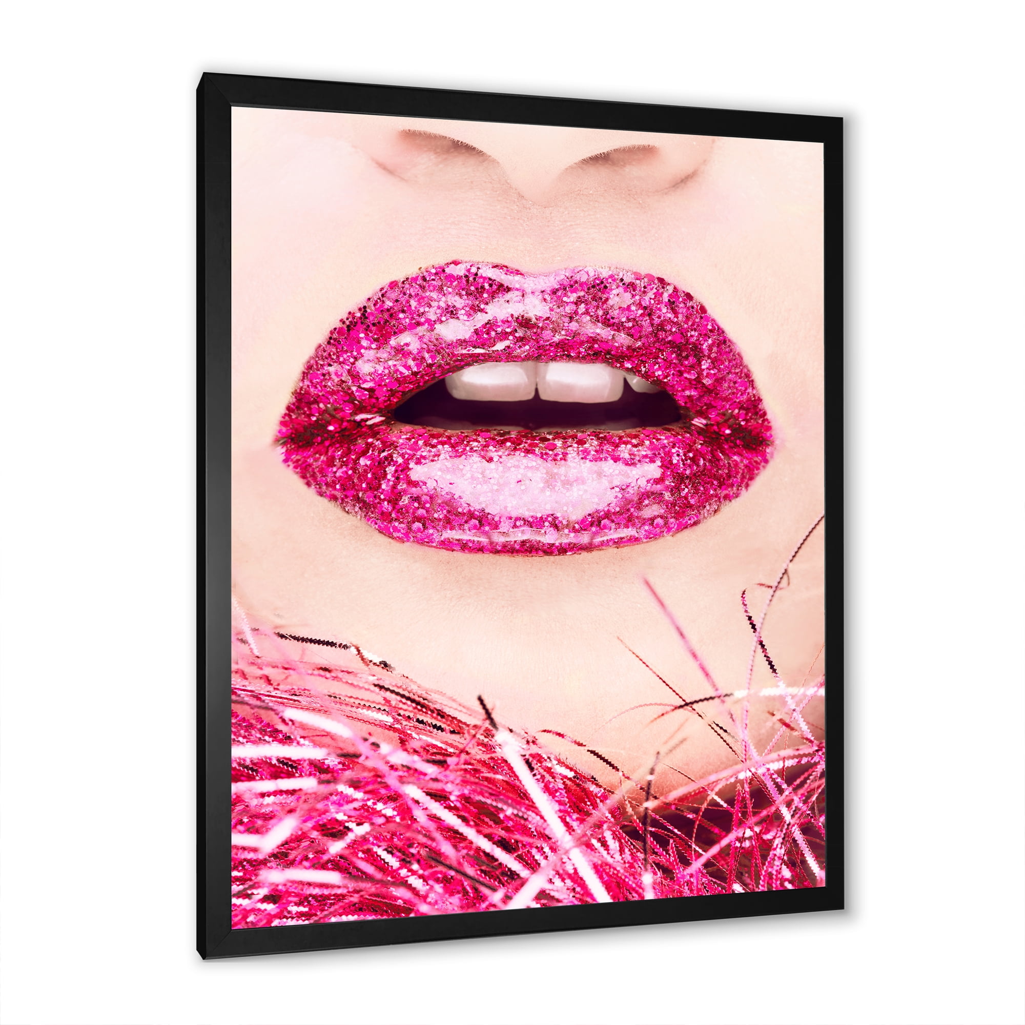 Designart 'Close-Up Of Golden Female Lips II' Modern Framed Art Print