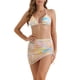 thumbnail image 1 of Conjuntos de bikini de contraste para mujer Inspire Chic, 3 piezas, con lazo en la espalda, parte inferior triangular, trajes de baño en rosa claro mediano, 1 of 5