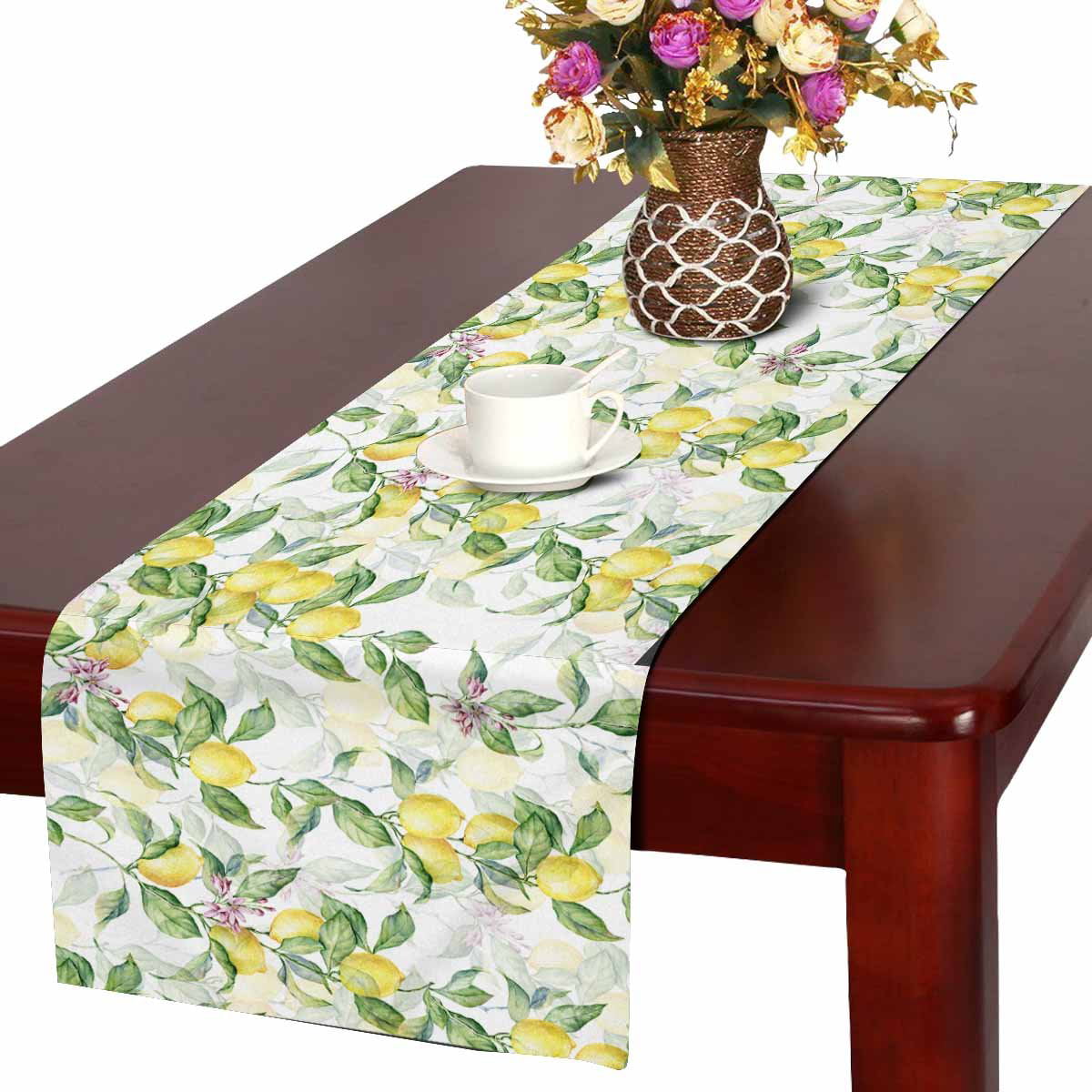 90 inches Long AUUXVA Summer Fruit Lemon Pattern Print Table Runner Heat Resistant for Home Holiday Party Dining Room Tabletop Decoration
