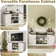 66 Farmhouse TV Stand for 65 70 75 TVs with Charging Station, 33 Tall Entertainment Center Console Table with Adjustable Shelves/4 Layer Storage for Living Room