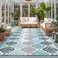 thumbnail image 2 of Large Area Rugs 5'x8', Teal Boho Flowers Carpet Runner Indoor Outdoor Rugs Home Decor Aesthetic, Modern Luxurious Ombre Geometric Floral Non Slip Mats Washable Accent Rug for Living Room Bedroom, 2 of 8
