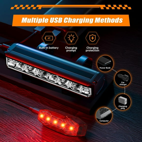 Bike Lights for Night Riding, 6 LED USB Rechargeable Front and Rear Light Set, IPX5 Waterproof Bicycle Light with 5 Modes