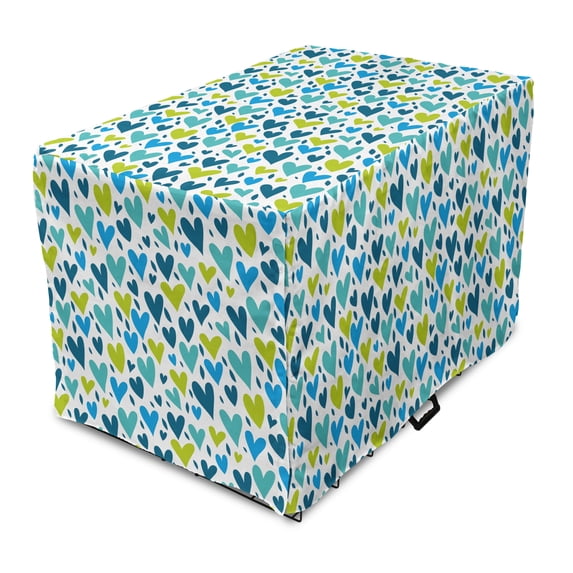 Valentine's Day Dog Crate Cover, Irregular Hearts in Blue and Green Tones, Easy to Use Pet Kennel Cover Small Dogs Puppies Kittens, 7 Sizes, Sea Blue Dark Seafoam, by Ambesonne