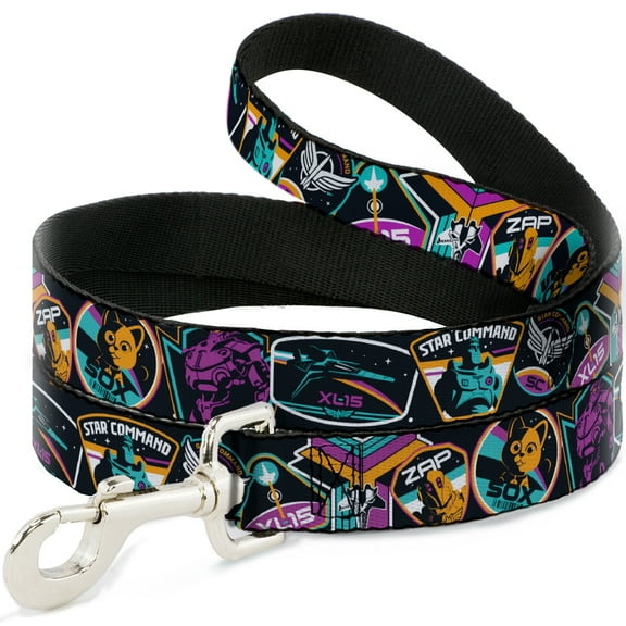 Disney Pet Leash, Dog Leash, Lightyear Mission Patches Collage Black Multi Color, 4 Feet Long 0.5 Inch Wide