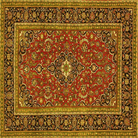Ahgly Company Machine Washable Indoor Square Persian Yellow Traditional Area Rugs, 5' Square