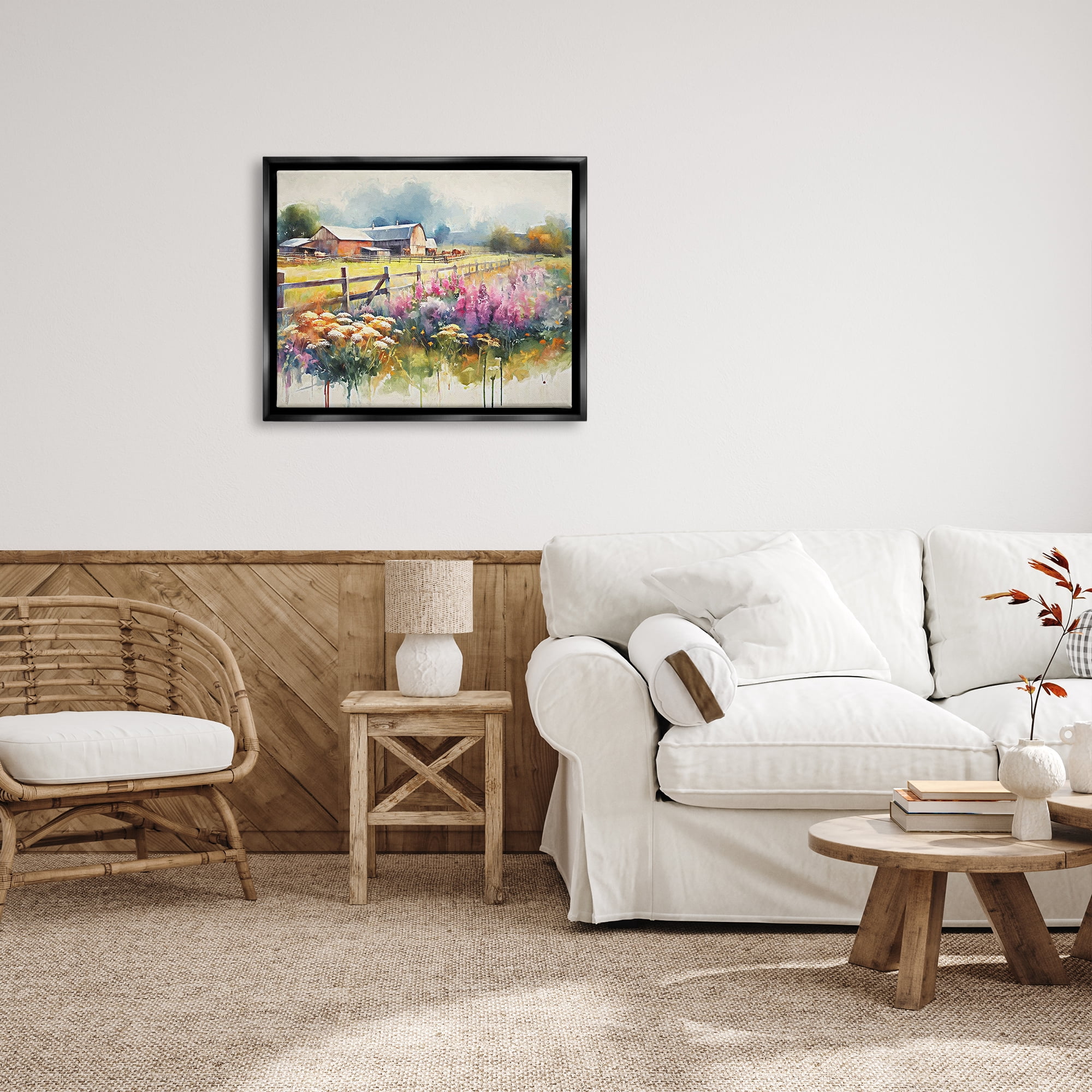 Stupell Industries Country Barn Modern Painting Landscape Painting Black Floater Framed Canvas Art Print Wall Art, 31 x 25
