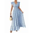 thumbnail image 2 of Women'S V Neck Floral Print Maxi Dress with Ruffle Sleeves and Smocked Waist L, 2 of 7
