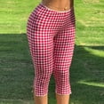 thumbnail image 4 of MLQIDK Plaid Capri Pants for Women Dressy Casual Lounge Pants Knee Length Elastic Waist Trendy Summer Plaidped Pants with Pockets Red S, 4 of 6