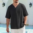 thumbnail image 2 of JTSRKL Mens Jacquard Draped V-Neck Tees Short Sleeve Loose Casual Stylish Shirts Streetwear Leisure Daily Soft Fabric Versatile Pullovers, 2 of 5