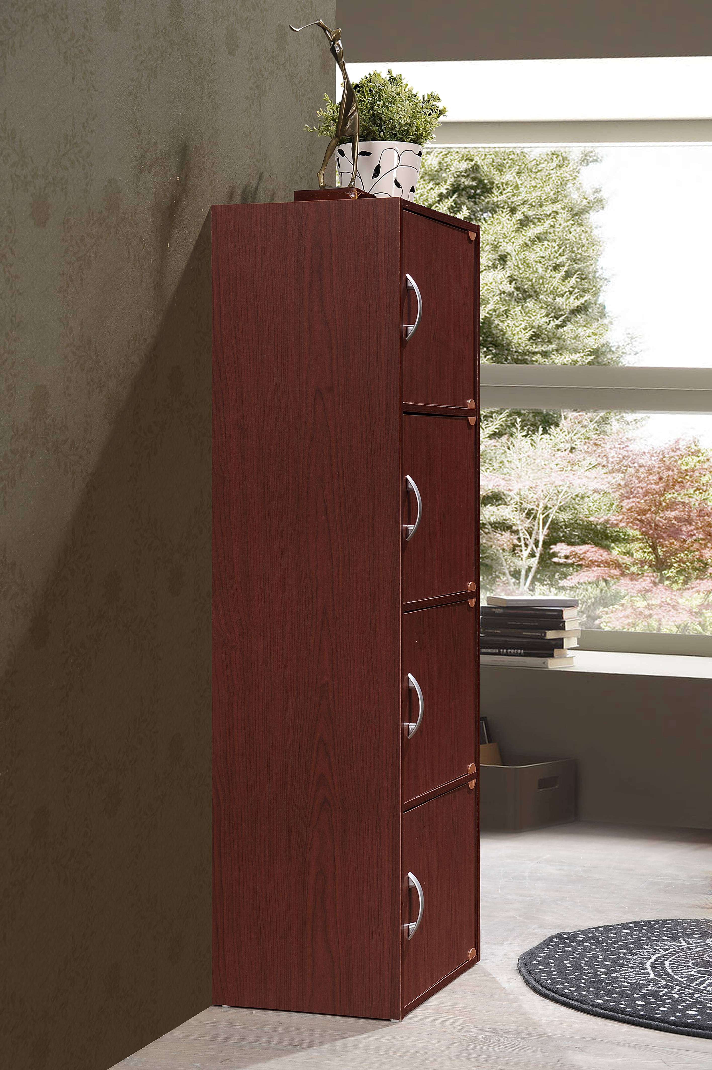 Hodedah 4-Shelf, 4-Door Bookcase in Mahogany