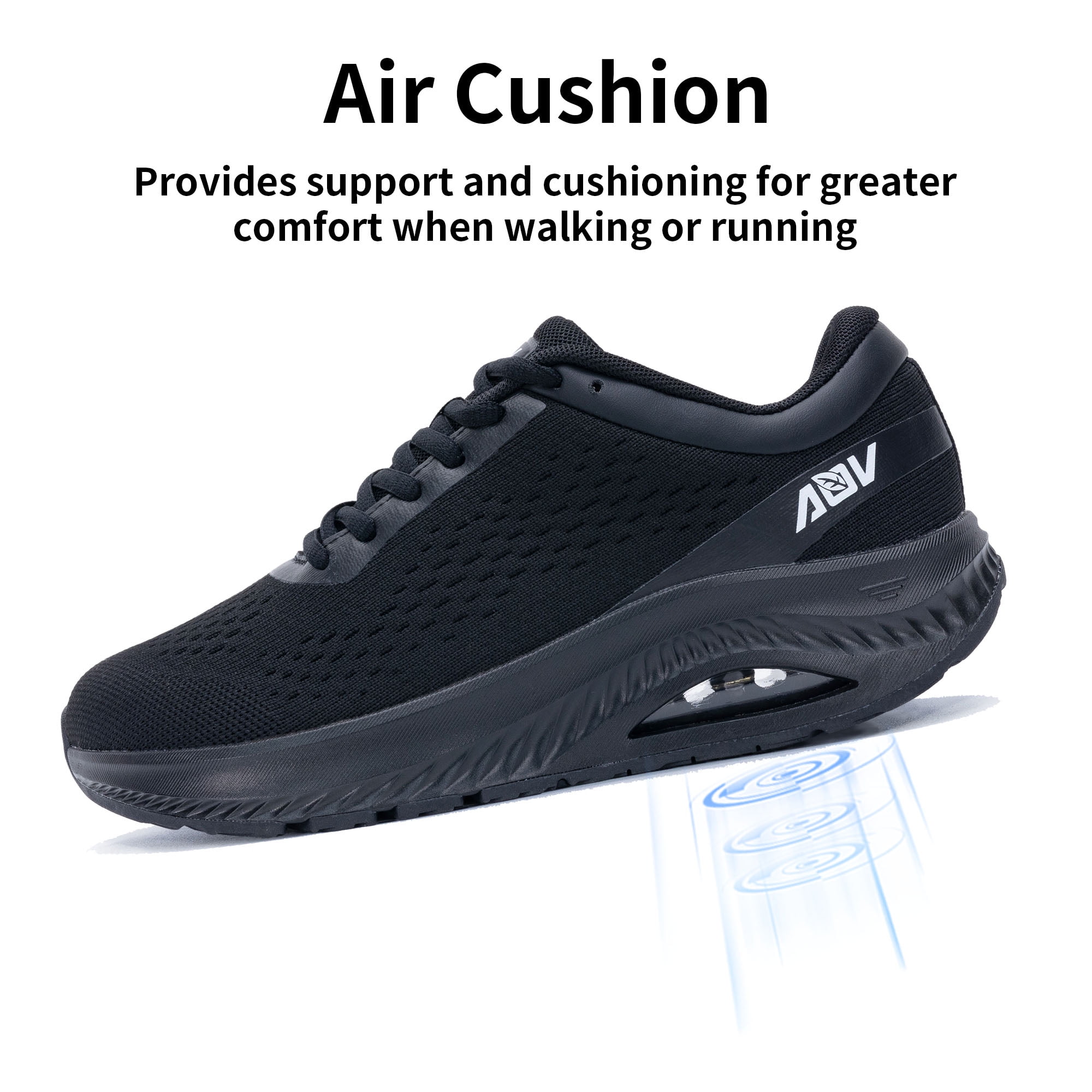 AOV Wide Toe Box Shoes Women Arch Support Walking Shoes for Plantar Fasciitis Orthotic Air Tennis Sneakers AllBlack Size 10