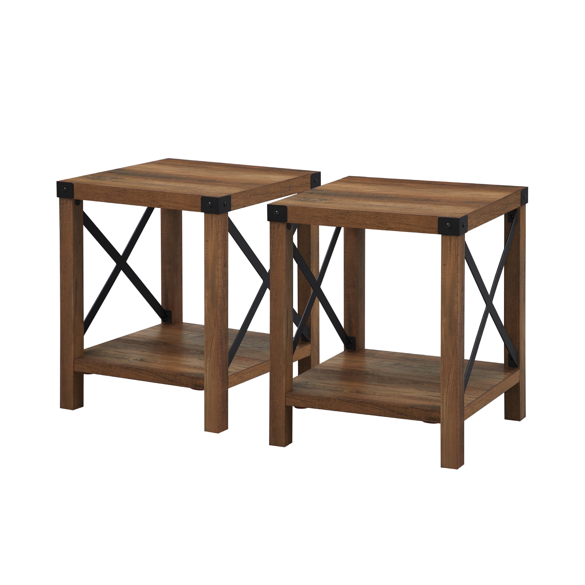 Walker Edison Farmhouse Open Storage Side Table, Set of 2, Reclaimed Barnwood