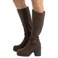 thumbnail image 4 of Soda Women Block Chunky Heel Knee High Boots Platform Side Zipper SONIA-H Brown 7.5, 4 of 4