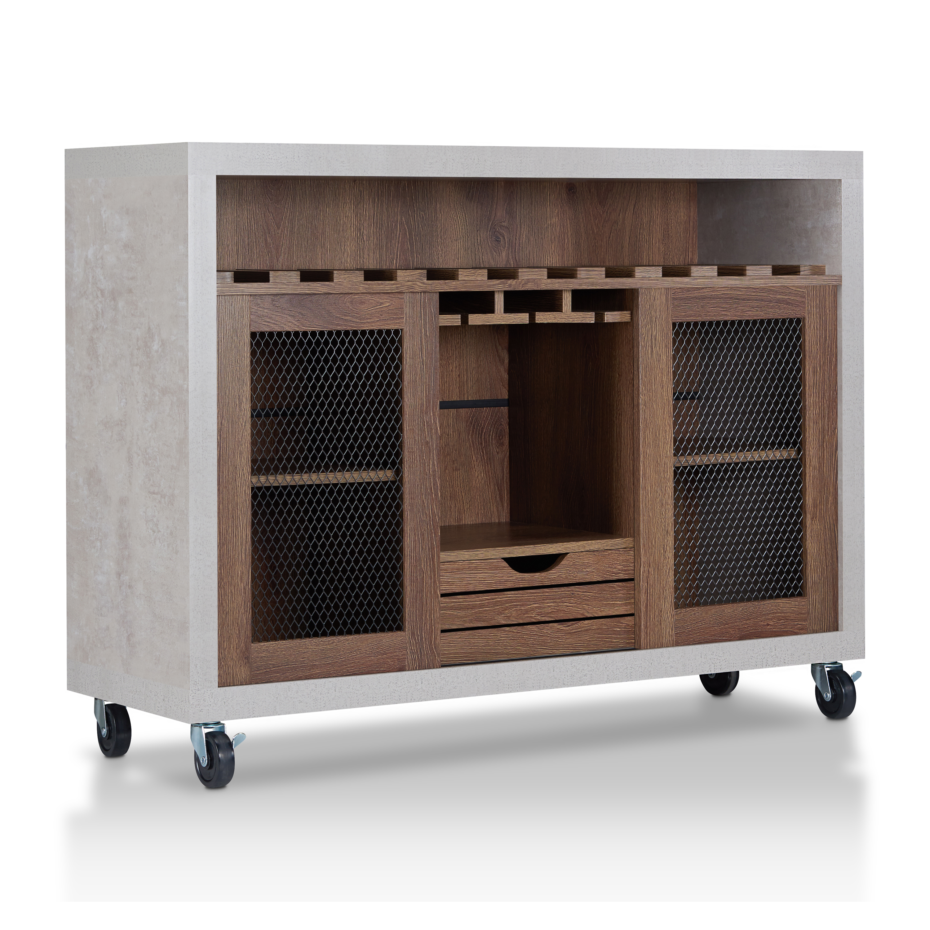 Furniture of America 47" Joslyn Industrial Wood Multi-Storage Sideboard Buffet, Distressed Walnut