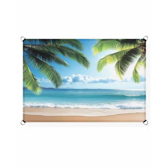 Coconut Tree Sun Shade Sail 14'X18' Beach Blue Sky Sea UV Block Outdoor Sail Shades Breathable Waterproof Rectangular Sunshade for Patio Garden Pool Pergola Porch