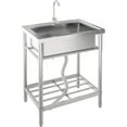 thumbnail image 2 of Acekid Stainless Steel Free-Standing Utility Sink Single Bowl Freestanding Laundry Sink with Faucet Drainboard Storage Hot Cold Water Plumbing for Restaurant Workshop, 2 of 7