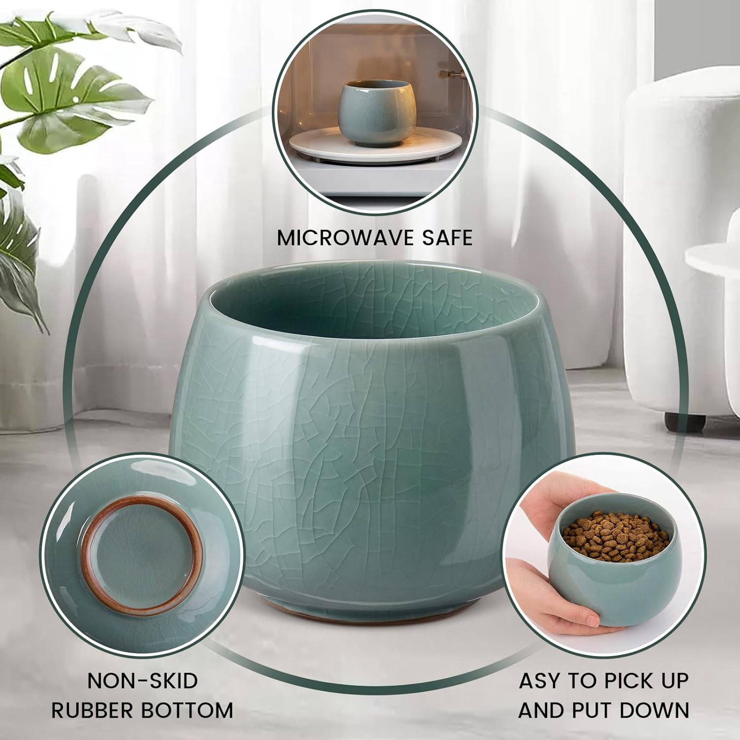 1 Pack 37 oz Ceramic Dog Bowl for Large Dogs with Long Ears No Spill Water & Food Pet Bowl Cocker Spaniel Beagle Bassett (Pale Cyan)