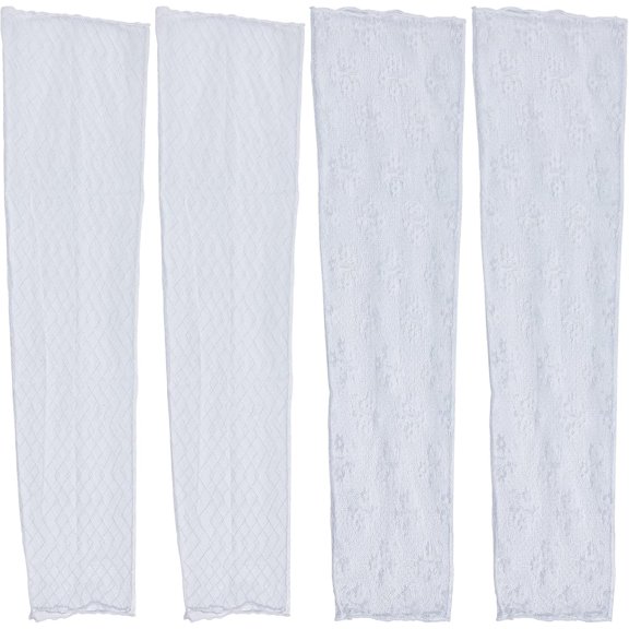 Lace Arm Sleeves White 2 Pair Long Wedding Gloves Bridal Fingerless Lace Glove Tulle Elbow Gloves Length 1920s Party Prom Opera Gloves Costume for Wedding Evening Prom Party Dinner