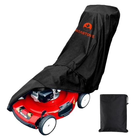 Roastove Housse de Tondeuse d'Extérieur Noire - Polyester Oxford 600D Robuste, Imperméable, Protection UV, Ajustement Universel avec Cordon de Serrage