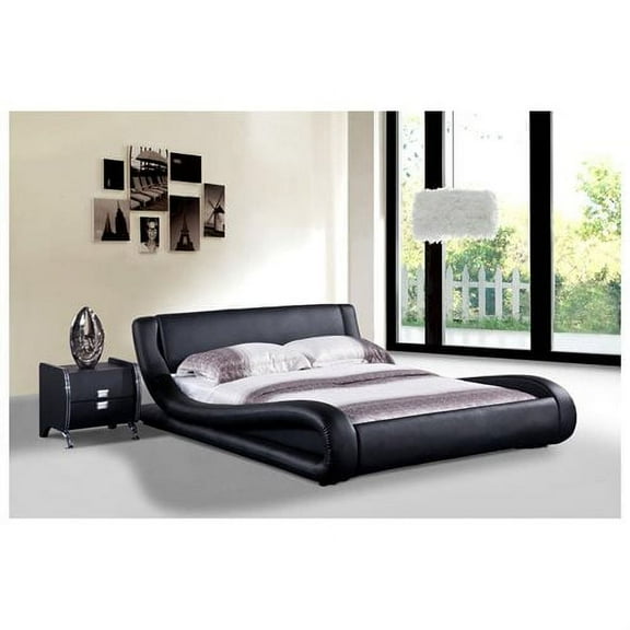 Dona Contemporary Faux Leather Platform Bed, Black, California King