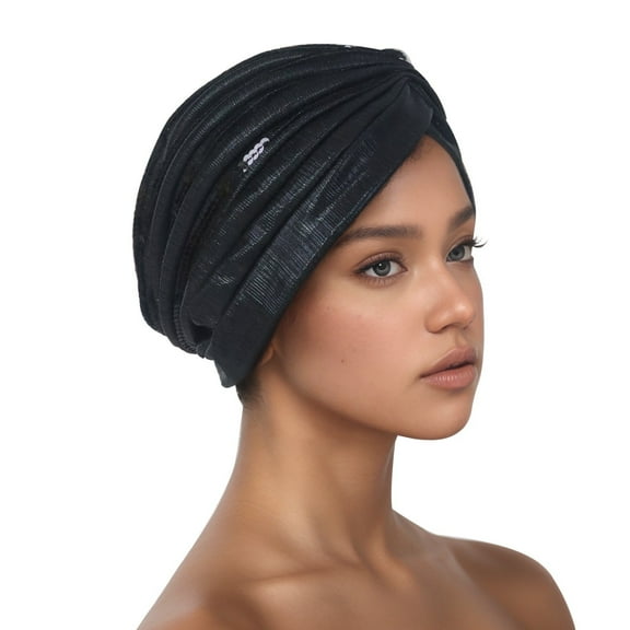 Glisme Women Hat Ruffle Cancer Chemo Turban Wrap Cap Scarf Shawl Traditional Headscarf Hat Versatile Accessories Black
