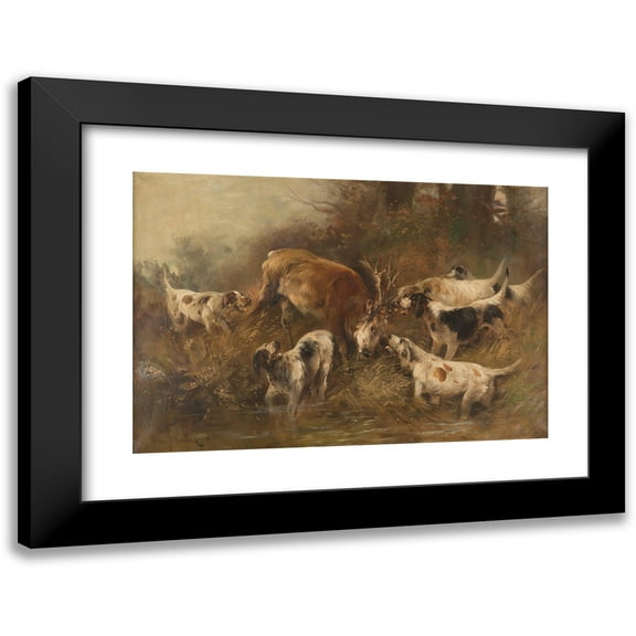 Henry Schouten 14x11 Black Modern Framed Museum Art Print Titled - Hunting Dogs Catching the Prey