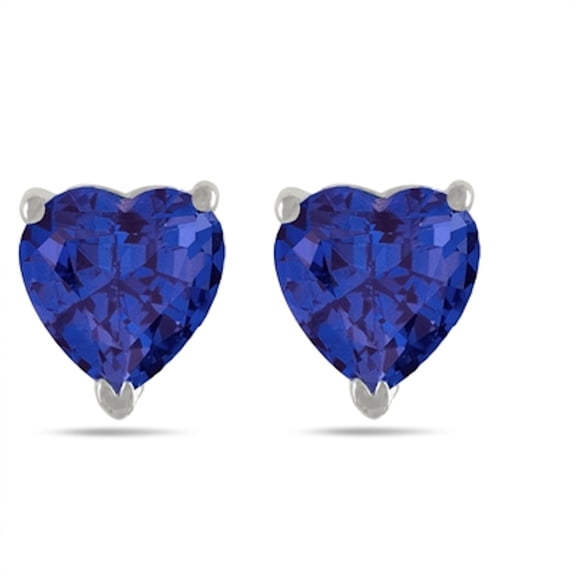Mauli Jewels Ear Rings for Women 0.9 Carat 5MM Lab Created Heart Shape Sapphire Earrings Carat 14k White Gold 4 Prong