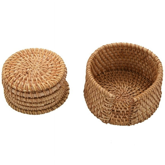 6Pcs/ Drink Coasters Set For Kungfu Tea Accessories Round Placemat Dish Mat Rattan Weave Cup Mat Pad Diameter 8Cm