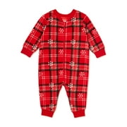 Sleepy Nites Reindeer Sherpa Holiday Matching Family Christmas Pajamas Infant Unisex Gender Neutral Onesie Sleeper, Sizes 3 Month-18 Months