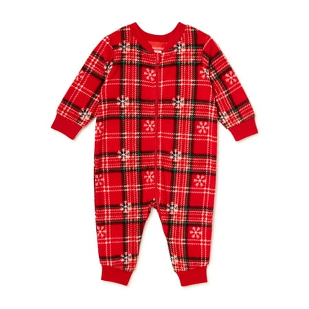 Sleepy Nites Reindeer Sherpa Holiday Matching Family Christmas Pajamas Infant Unisex Gender Neutral Onesie Sleeper, Sizes 3 Month-18 Months