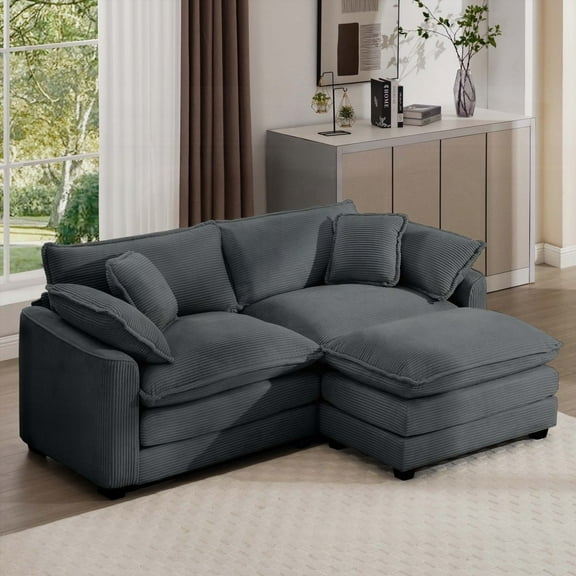 Grey Corduroy 2-Seater Sofa with Footrest for Small Spaces | Unrivalled Comfort