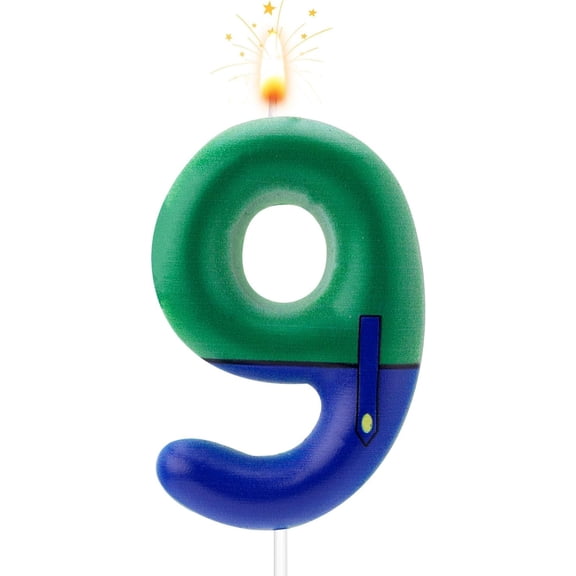 Bougies d'Anniversaire Vertes et Bleues, Bougies d'Anniversaire Chiffres Décorations de Gâteau à Thème de Jeu de Dessin Animé pour Décoration de Fête Fournitures de Célébration (Numéro 9)