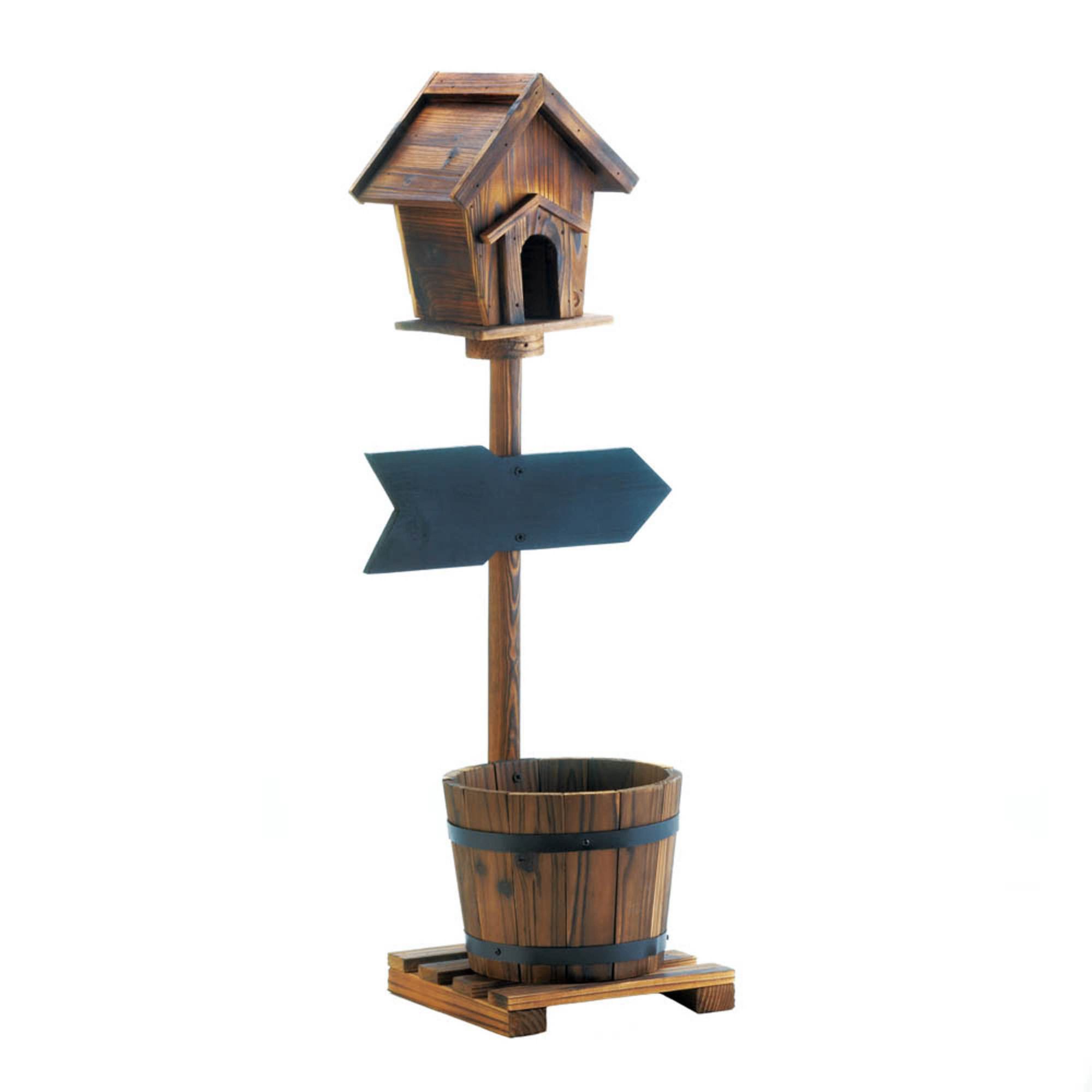 Zingz & Thingz Wooden Welcome Birdhouse Rustic Barrel Planter in Brown - image 4 of 4