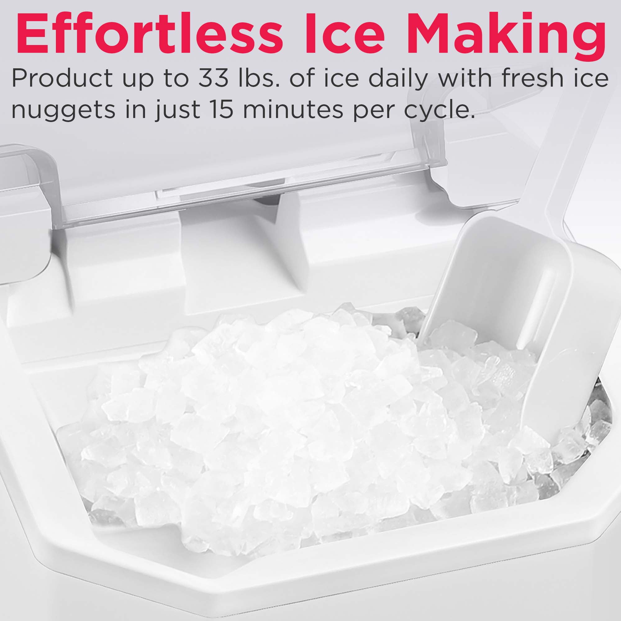 Frigidaire 33lb Countertop Nugget Pellet Ice Maker Self-Cleaning, White, for Home, Kitchen, Office, Bar