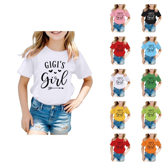 Girls T-Shirts with Cute Graphic Prints Round Neck Short Sleeve Tee Summer Casual Top for Kids Fashionable Everyday Girls Clothing
