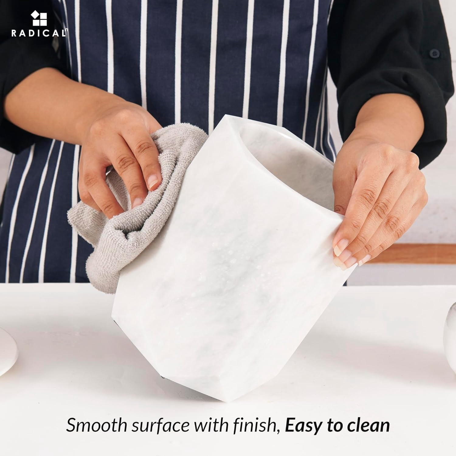 Radicaln Marble Utensil Holder 6.5" White Handmade Kitchen Utensil Holder – Classic Cooking Utensil Organizer and Spoon Holder for Countertop, Decorative Utensil Caddy & Modern Kitchen Essentials