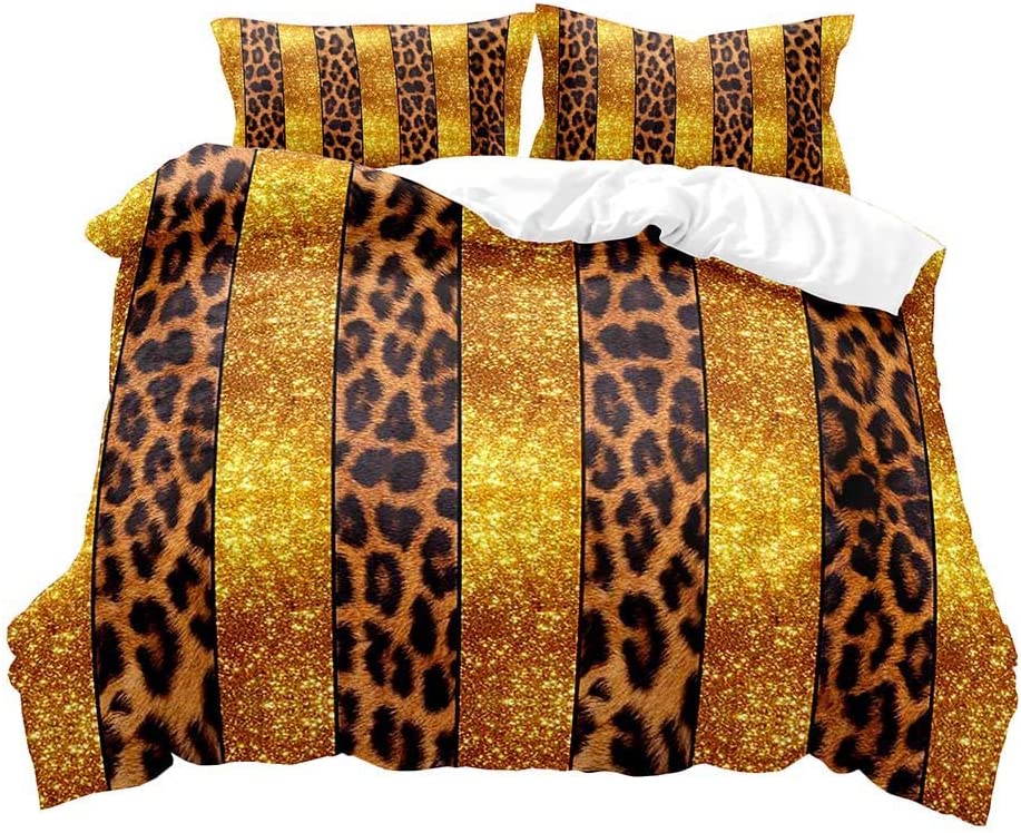 3PCS Luxury Leopard Duvet Cover King Duvet Cover Black Bedding African
