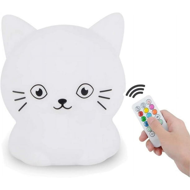 Luz nocturna para niños, luz LED recargable Tianhaixing para bebés con silicona suave, diseño de animalito y RGB multicolor, compatible con control remoto y táctil, regulable (gato)