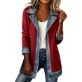 thumbnail image 3 of Breezora Women's Denim Patchwork Corduroy Cardigan Lapel Long Sleeve Button Down Casual Open Front Lightweight Jacket, 3 of 7