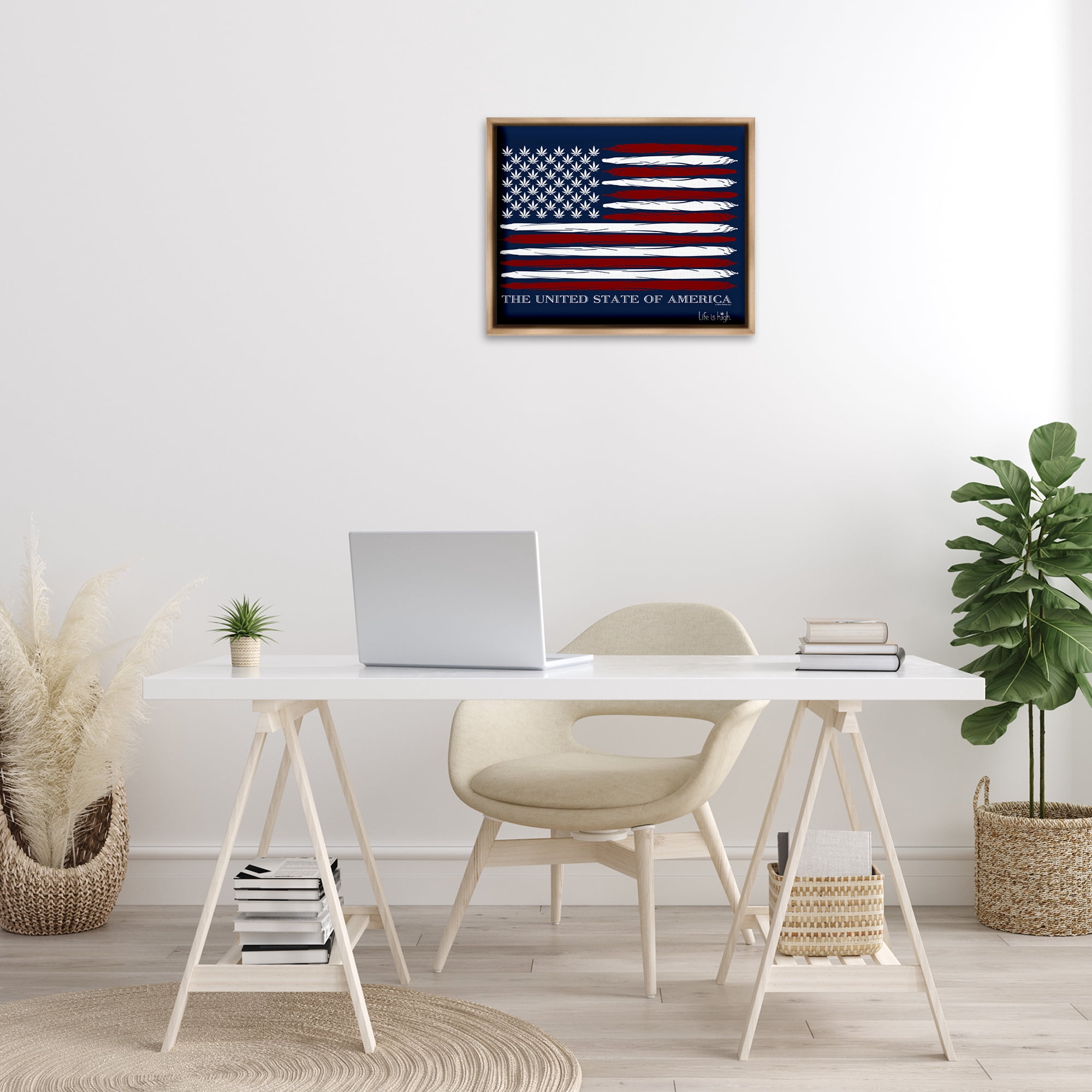 Stupell Industries Herb America Flag Novelty & Humor Painting Brown Floater Framed Canvas Art Print Wall Art, 21 x 17