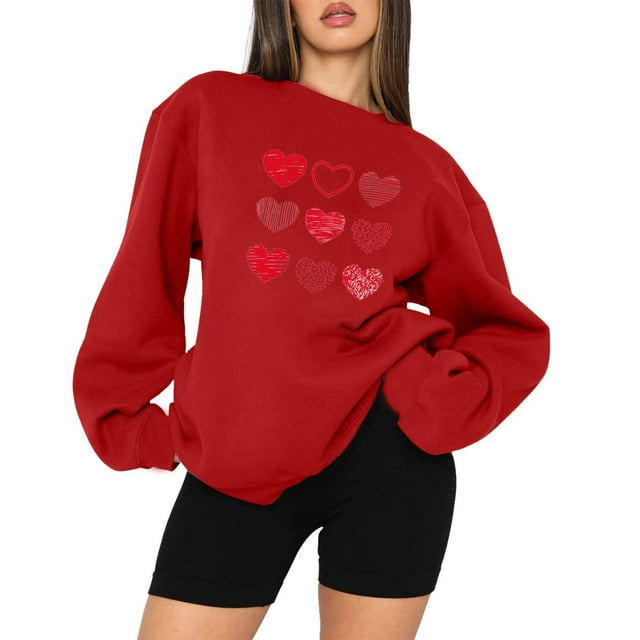 Chemise à Manches Longues Femme Décontractée Manches Longues Col Rond Hauts Chemises Amples Blouse Imprimé Saint-Valentin Chandail en Molleton Graphique Manches Longues Chemises Femme Hauts Col Montant pour Femme
