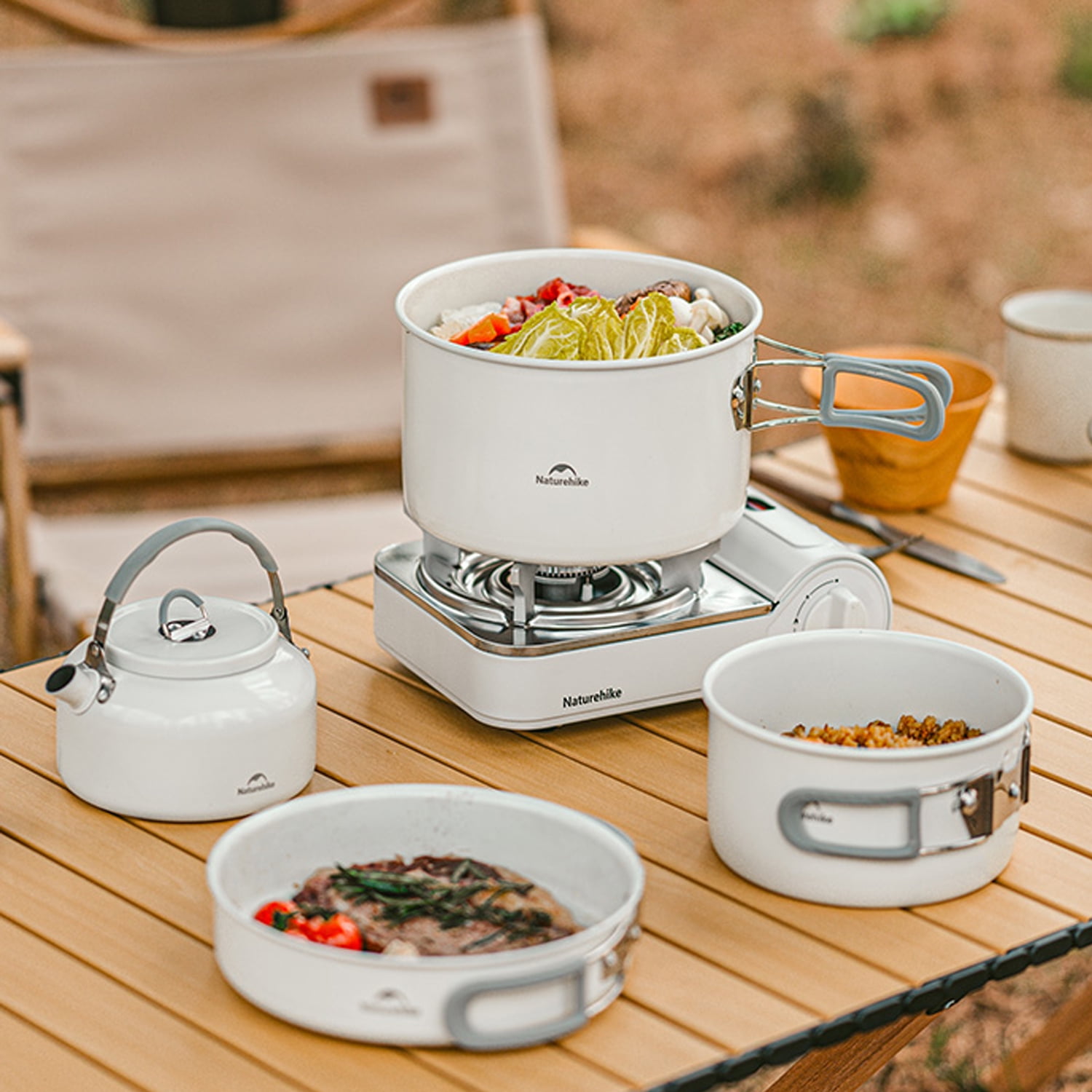 Naturehike, Ceramic Non-Stick Cookware Set, Nonstick Pot and Pan Cookware Set with Foldable Handle,  Five-Layer Lamination Process, Thicken Design, Easy Cleaning, For Home/Picnic/Camping.