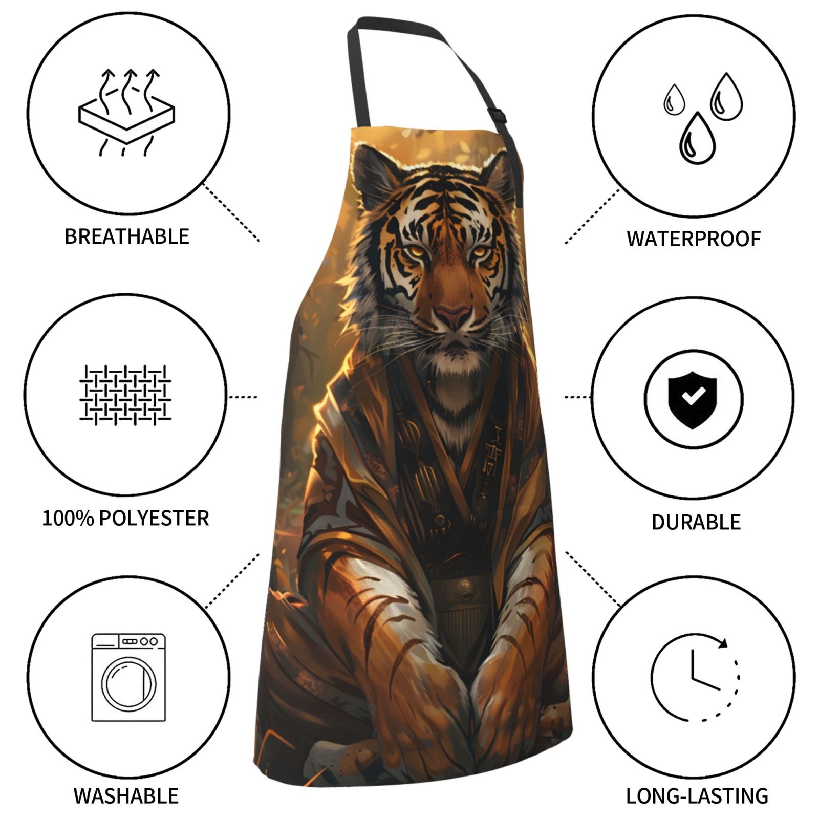 Kdxio Tiger In The Fallen Leaf Forest Apron with Pockets Adjustable Kitchen Aprons for Men Women Waterproof Aprons for Cooking,Drawing,Crafting, Baking Household Cleaning