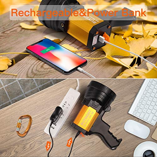 BUYSIGHT Projecteur Rechargeable, Lampe de Poche à Main 200 000 lumens, Projecteur à Main Léger et Super Lumineux (Aluminium_alliage Doré)