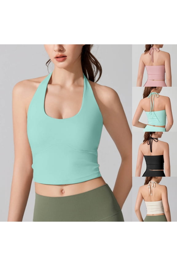 Build in Bra Tank Tops for Women Slim Fit Halter Camisole Tanks Seamless U Neck Racerback Tank Gym Fitness Athletic Shirt White S