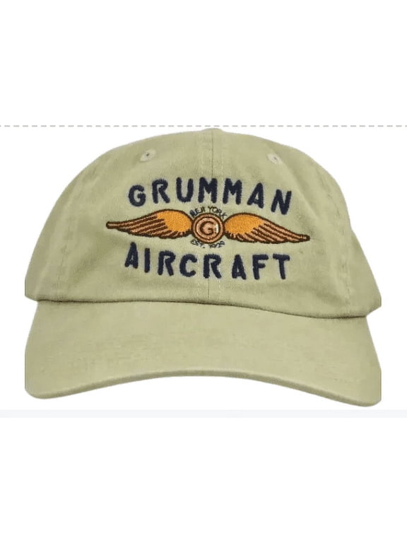 Grumman Embroidered Aircraft Wings Baseball Cap, Khaki, Aviation HAT-0128-K