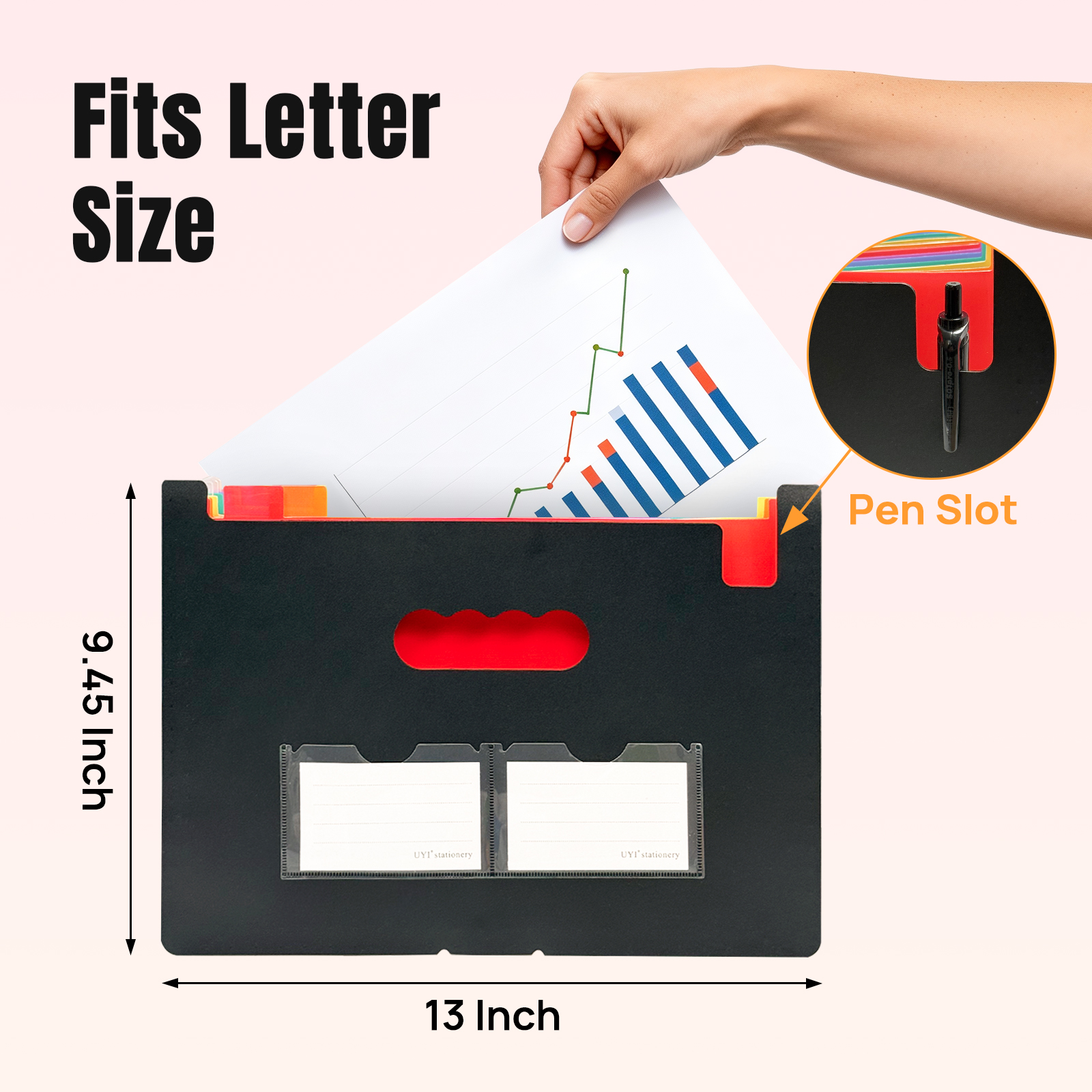 JILhome 25 Pockets Expanding File Folder, 2 Packs  Accordion File Organizer, Expandable Filing Folders, Portable Filing Box with Colorful Tabs for Office Home School, Letter Size, Black